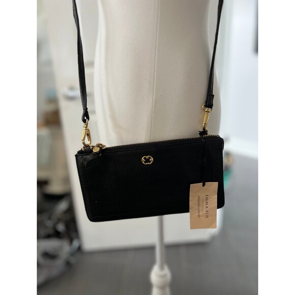 NWT Emma Fox Black Pebbled Leather Crossbody Purse #316 - Picture 1 of 11